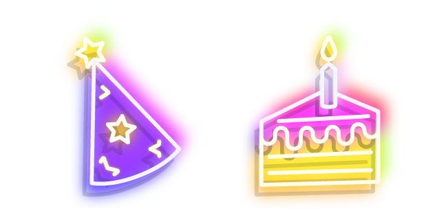 Neon Birthday Cake and Party Hat