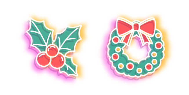 Neon Christmas Wreath and Holly Leaves