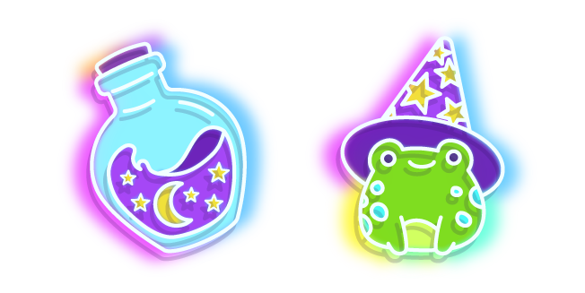 Neon Frog Wizard and Bottle of Potion