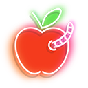 Neon Green and Red Apple with Worm cursor