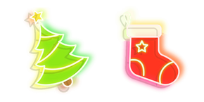 Neon Green Christmas Tree and Red Stocking