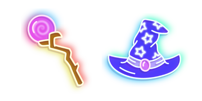 Neon Magic Staff and Wizard Hat