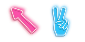 Neon Pink Arrow and Blue Peace Hand