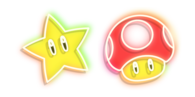 Neon Super Mario Mushroom and Super Star