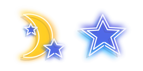 Neon Yellow Moon and Blue Star