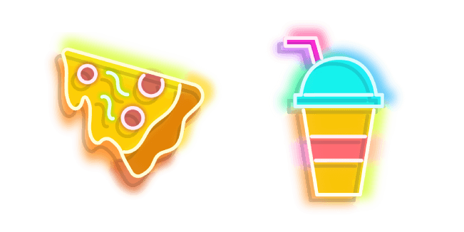 Yellow Pizza and Colourful Drink Neon