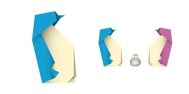 Origami Blue and Pink Penguins