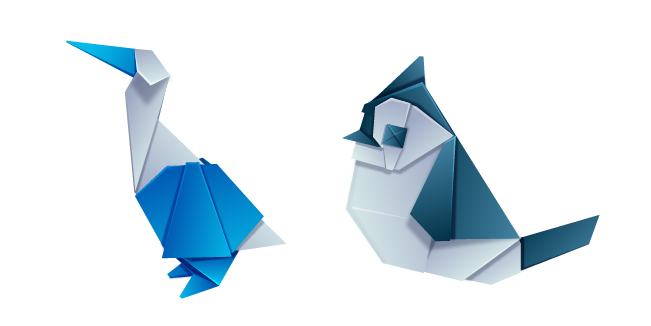 Origami Blue-Footed Booby and Tufted Titmouse