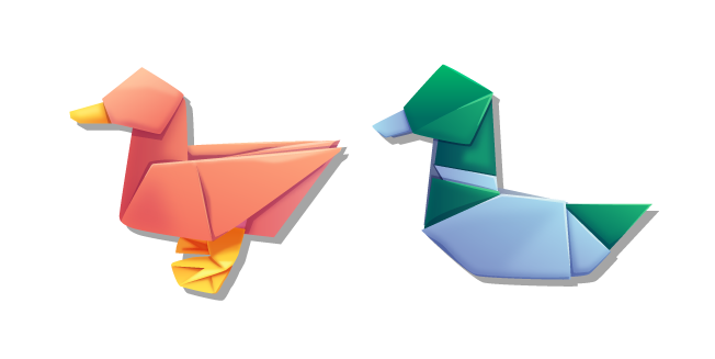 Origami Coral Call Duck and Wild Duck