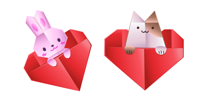 Origami Hare and Cat in Heart
