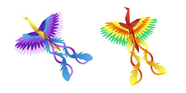 Origami Purple and Rainbow Firebirds