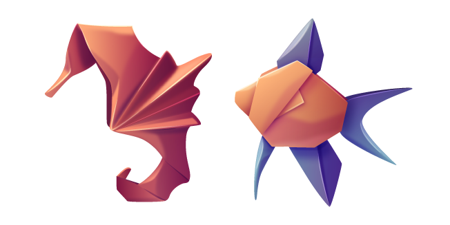 Origami Red Seahorse and Orange Purple Fish