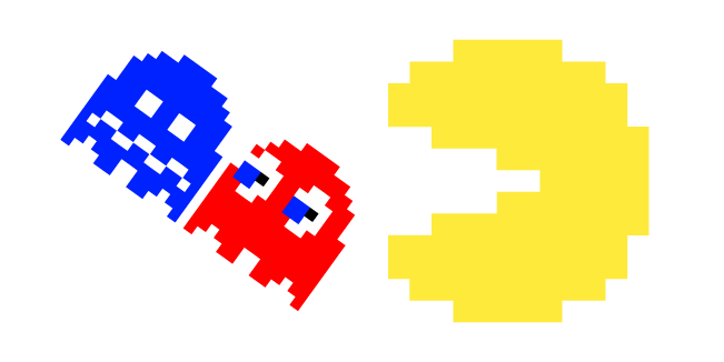 Pixel Pac-Man with Blue Ghost and Blinky