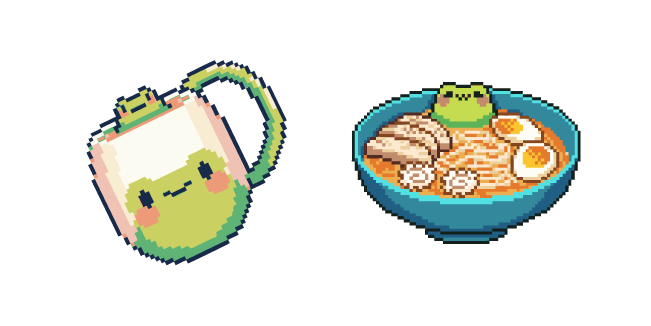Frog in Cup and Ramen Bowl Pixel