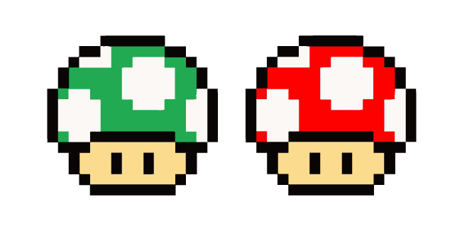 Mario 1-Up Mushroom and Super Mushroom Pixel