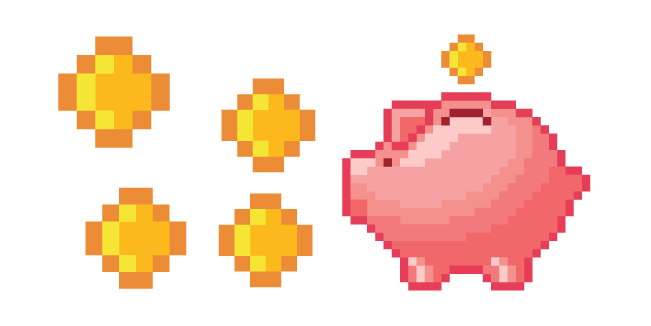 Piggy Bank and Golden Coins Pixel