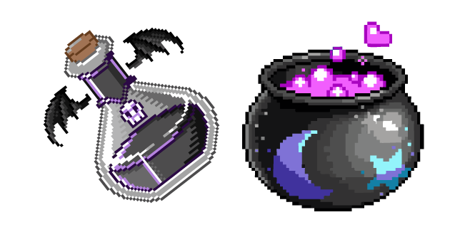 Witch’s Potion Vial and Magic Brew Cauldron Pixel