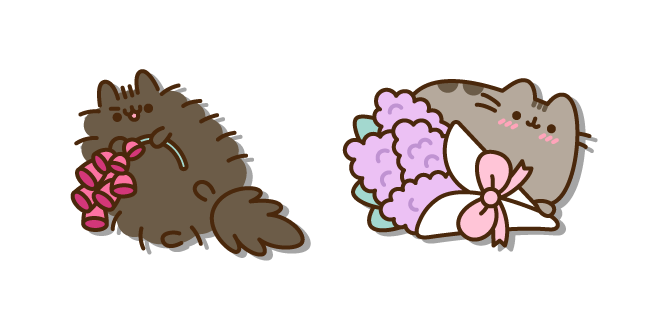 Pusheen and Pip with Lilac Bouquet and Snapdragon Flower