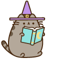 Pusheen Witch with a Wand and a Spell Book cursor