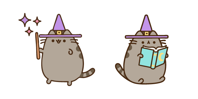 Pusheen Witch with a Wand and a Spell Book
