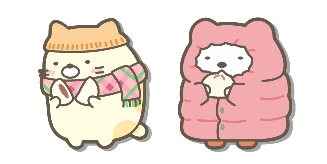 San-X Neko and Shirokuma Eating Bao in Winter Clothes