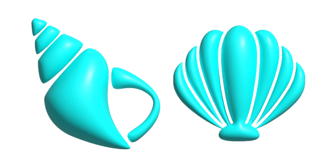 Simple 3D Cyan Conch and Scallop Shells