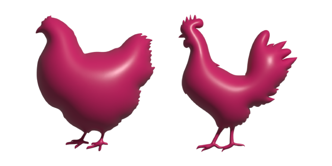 Simple 3D Pink Hen and Rooster