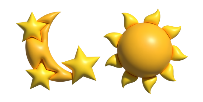 Simple 3D Yellow Moon and Sun