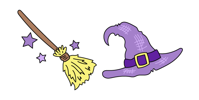 VSCO Girl Purple Witch Hat and Broom