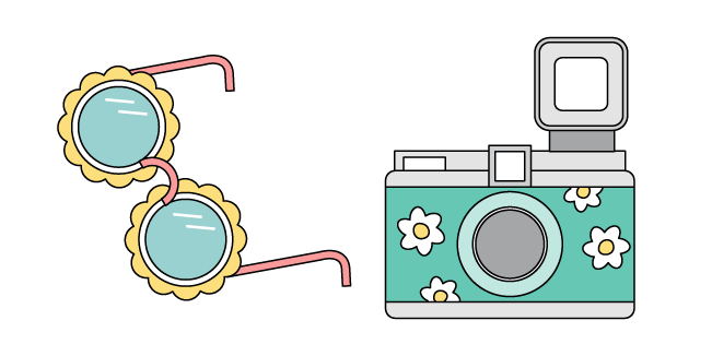 VSCO Girl Teal Camera and Sunglasses